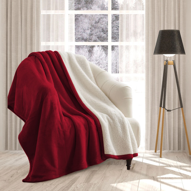 Couverture en molleton ultra doux Sherpa - réversible, chaude et moelleuse - lavable à la machine, Bourgogne