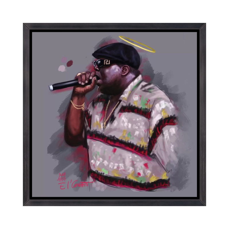«Biggie» par El'cesart - impression, Cadre noir vieilli, H 18 po x l 18 po x 1,5 po