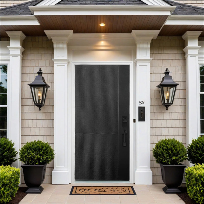 Modern Exterior Fibreglass Entry Front Door Textured with Vinyl Frame, Left, Black
