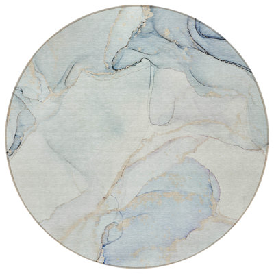Tapis extérieur rond lavable et antidérapant rond 8 pi beige et bleu