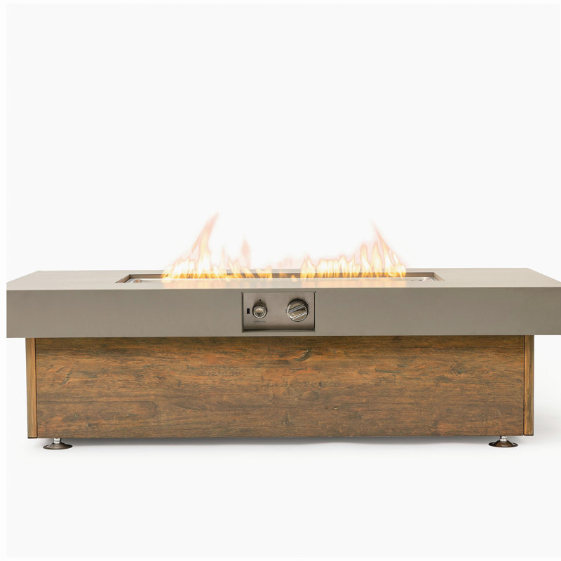 48-inch Iron Fire Pit Table with Wood Grain Surface