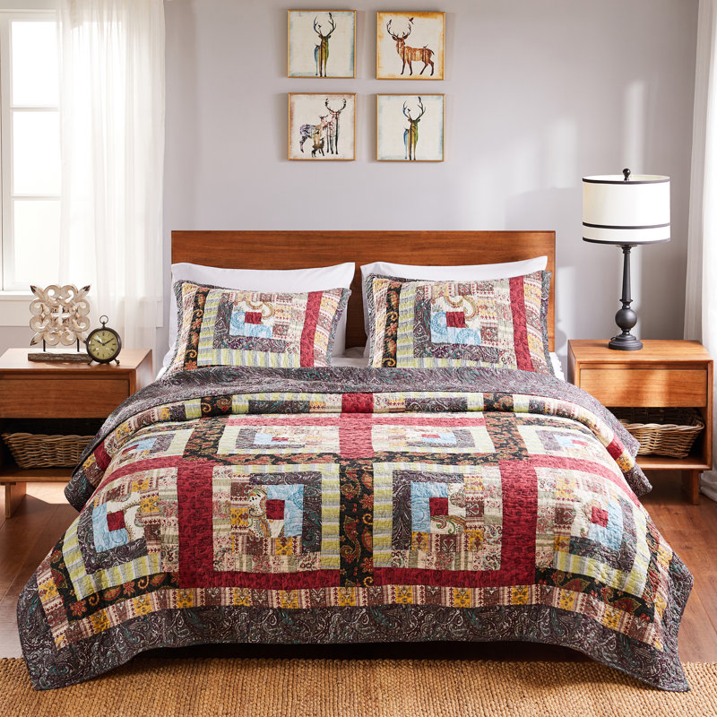 Rustic Charm King-Size Cotton Quilt Set with Reversible Patchwork Design