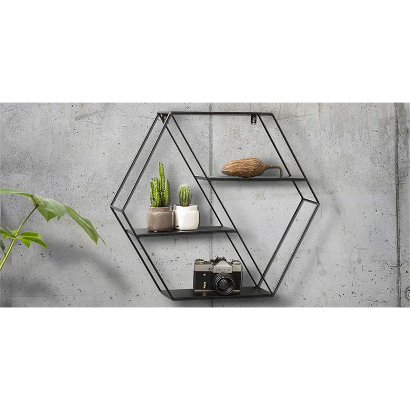 Jadee 3 Piece Hexagon Metal Tiered Shelf, Black