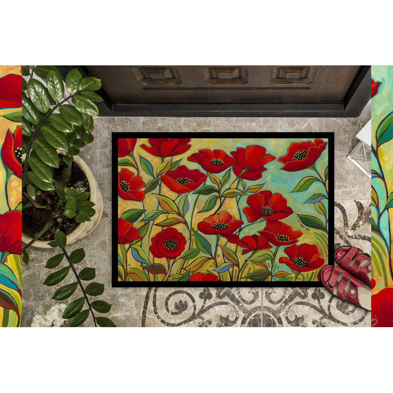 Guerrina Non-Slip Doormat, Poppy Garden Flowers