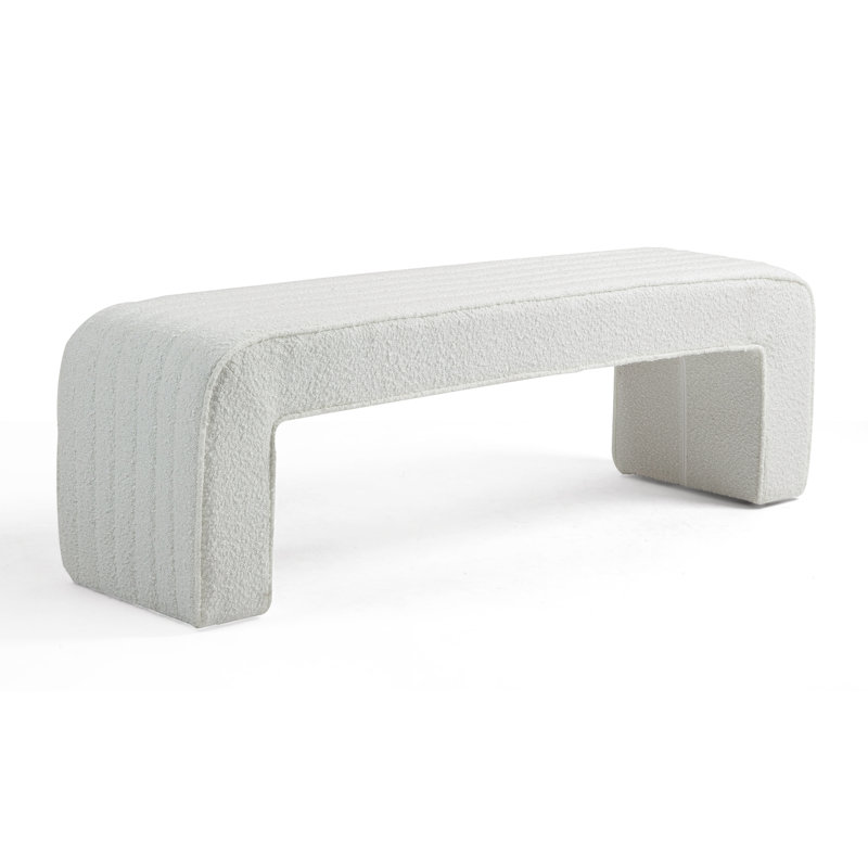 Benicia Boucle Upholstered Fabric Tufted Bench, White