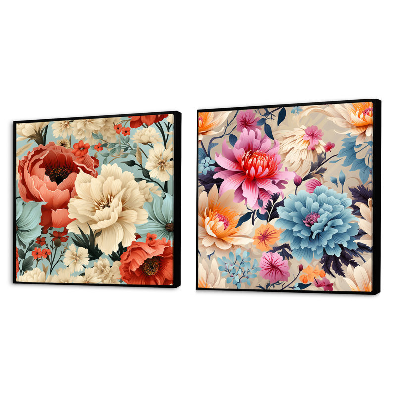 Isamar - ensemble de 2 collages carrés floraux, Cadre flottant noir, H 16 po x l 33 po