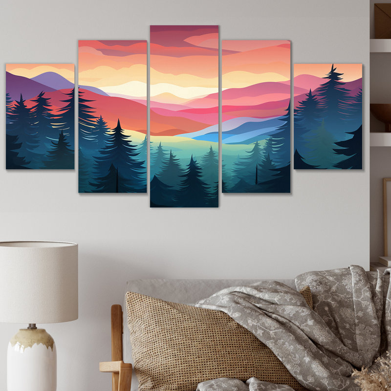 Bustillos - Paysage de montagnes, art mural, 5 panneaux