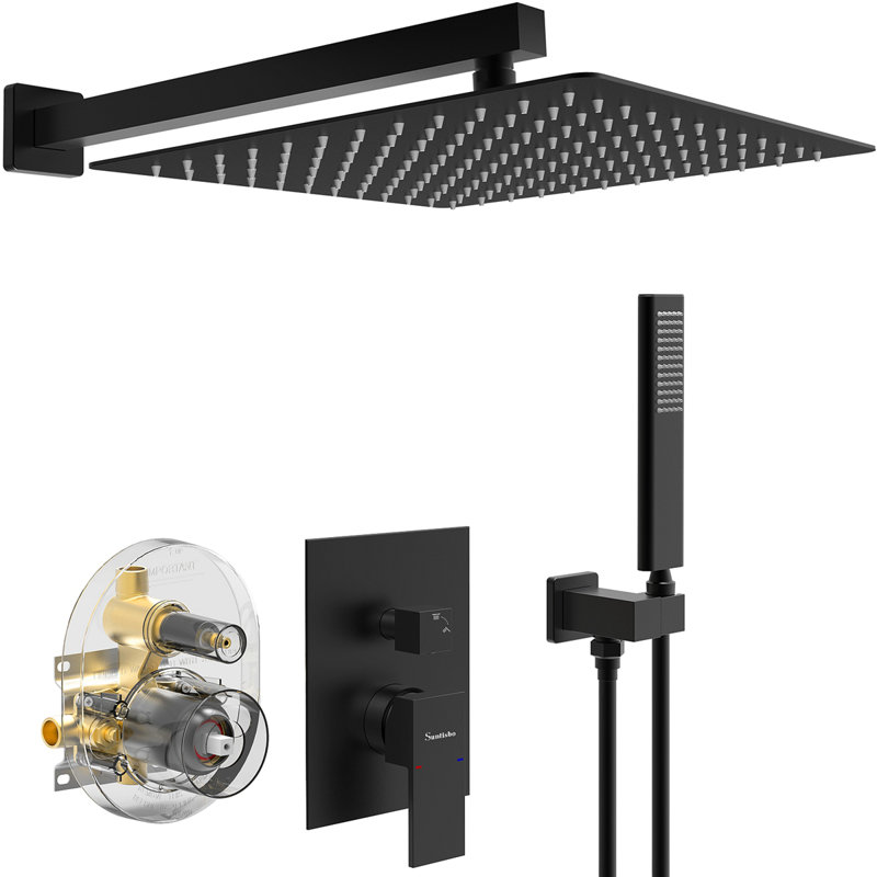 Male NPT Bathtub Shower Faucet Set, Waterfall Tub Faucet With 12-Inch Rain Shower Head System