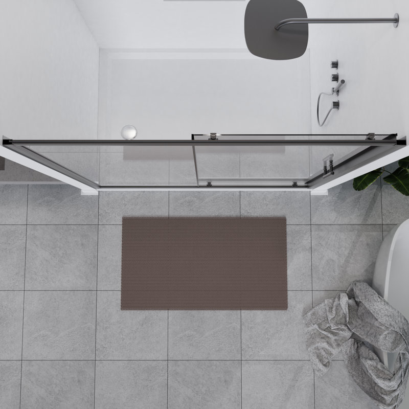 60.in W X 72.in H Single Sliding Shower Door, 1/5 Inch Thick Clear Tempered Glass Shower Door With Stainless Steel Handle, Black