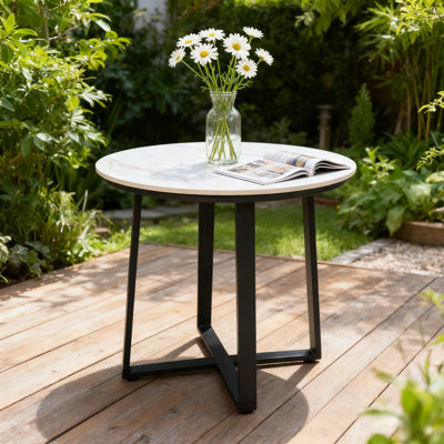 Round Aluninum 23.5" Patio Side Table With Sintered Stone Tabletop by Peak Home Furnishings