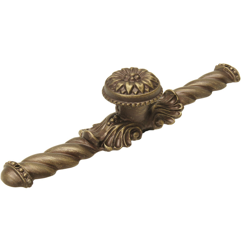 Acanthus large knob with flared foot Rosette style with large backplatein Satin, Antique Brass