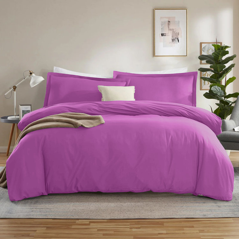 300TC Microfiber Duvet Cover Set – Reversible Luxury 3-Piece, Purple, King Duvet Cover + 2 Standard Pillowcases