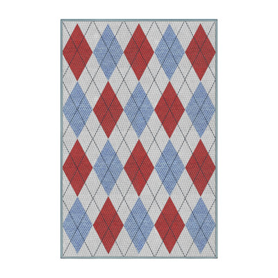 Tapis rouge / bleu / gris clair tissé à la machine