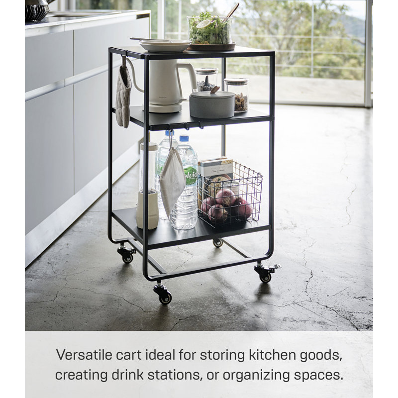 Elegant Black Steel 3-Tier Kitchen Cart with Lockable Wheels