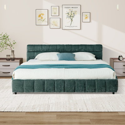 King Size Upholstered Bed,chenille Fabric, With Headboard With Drawer For Storage