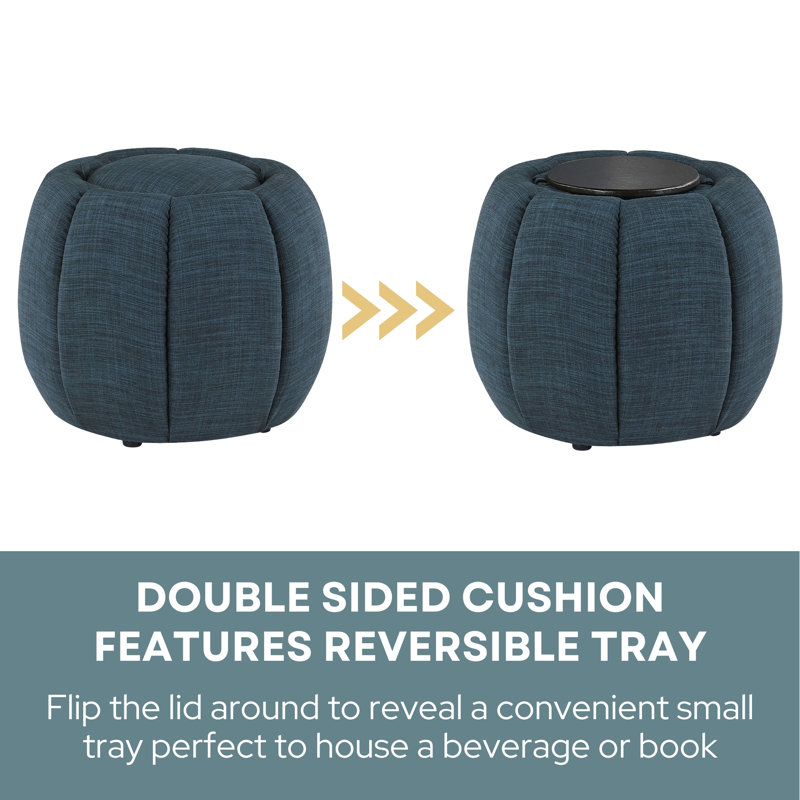 Turcot Storage Ottoman with Reversible Tray Lid, Dark Blue Fabric