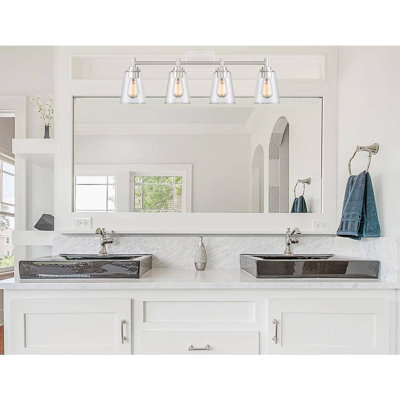 Meuble-lavabo moderne 4 lumières 31 po avec abat-jour en verre transparent 31 po