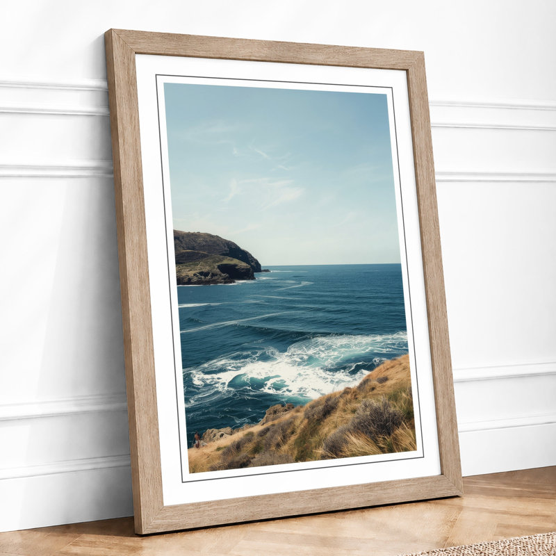 Clifftop Seascape Coastal - Framed Print, Oak, A3 - 42.0 x 29.7 cm