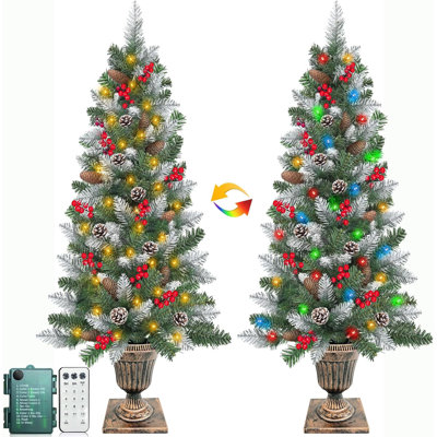 2Pack 4FT Snowy Christmas Entrance Tree In Pot Base With 3 Mode Timer 80 Warm White & Colorful Change Light Remote 12 Mode Battery Operated 15 Pine Co -  The Holiday Aisle®, 17E94675A13546A9A6DF2BE36D97D31A