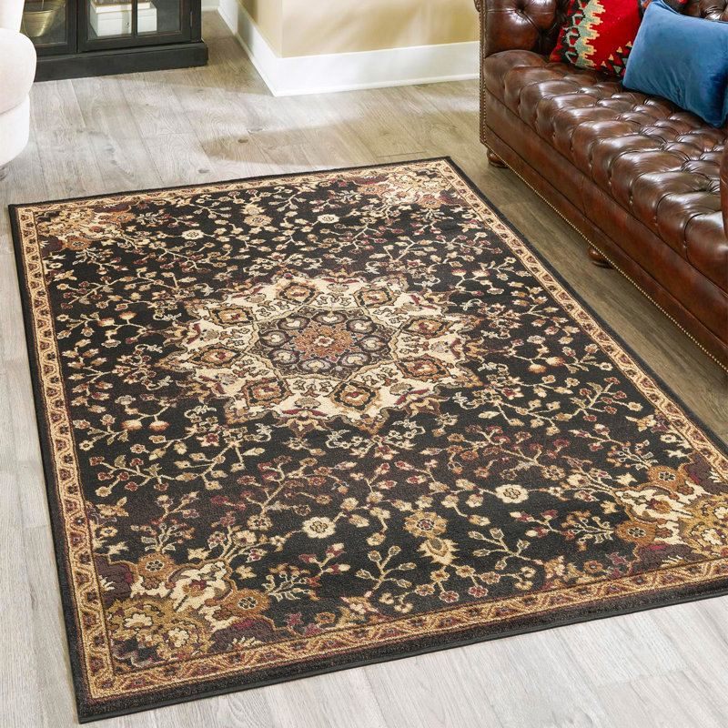 Contemporary Indoor Area Rug, Rectangulaire 7 pi 10 po x 10 pi 3 po, Noir