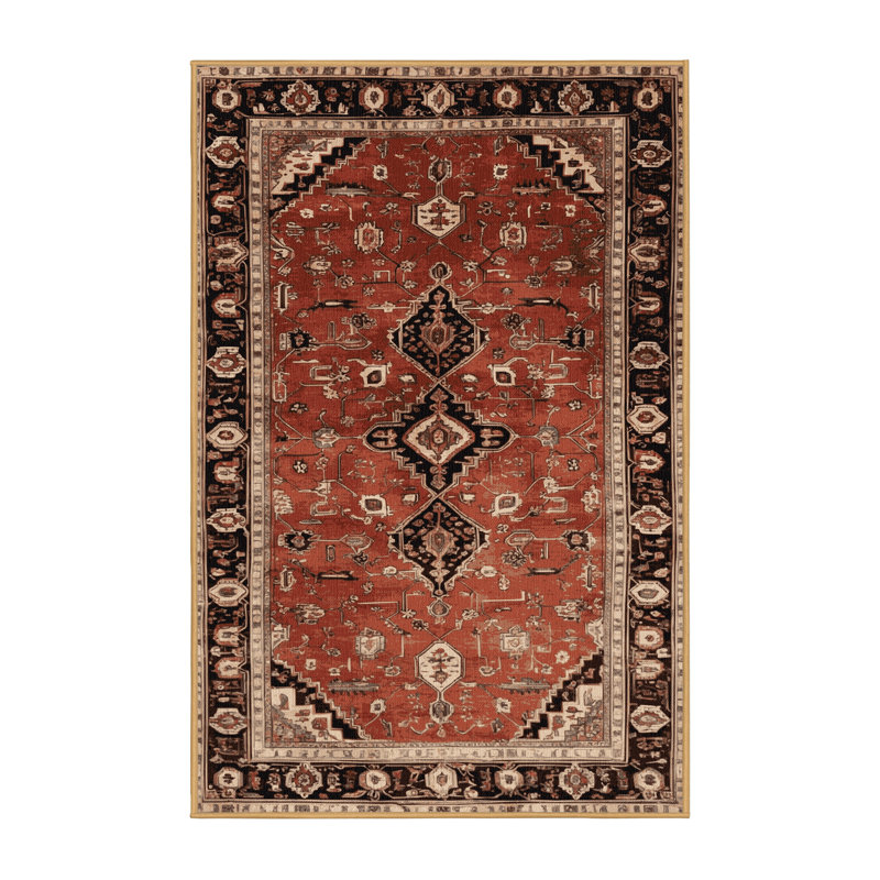 Machine Washable Persian Brown Area Rug, Rectangle 5' x 7'