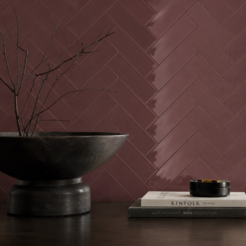 Curvaceous 3" x 12" Ceramic Wall Tile, Maroon
