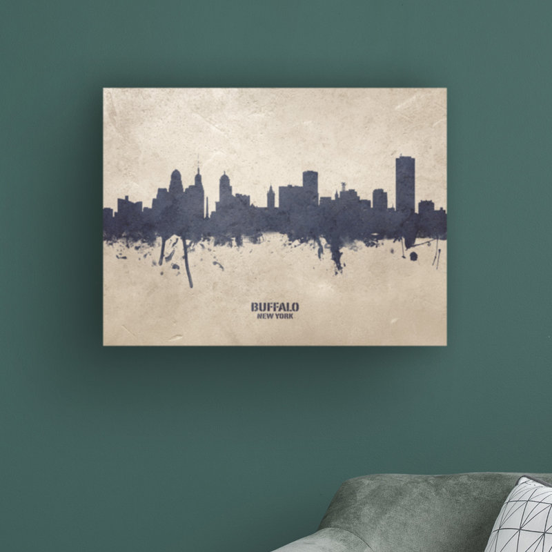 «Buffalo New York Skyline Concrete» par Michael Tompsett, impression sur toile tendue, H 18 po x l 24 po x P 2 po