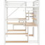Lit mezzanine blanc avec rangement, escalier et bureau en métal
