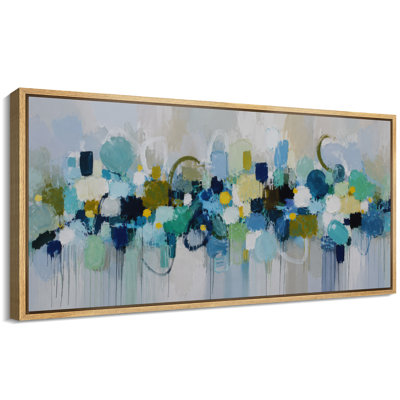 Blue Teal Abstract Circle Composition Wall Decor - Large Framed Canvas Master Bedroom Wall Art Print