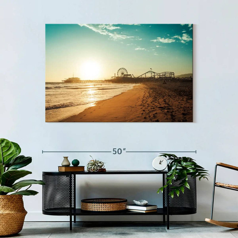 Lever de soleil sur la plage de Santa Monica, H 32 po x l 48 po