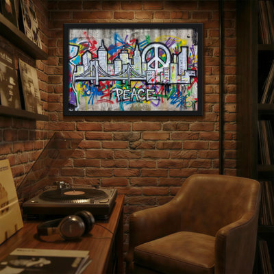 Symbole de paix de la mode, impression de graffiti de paysage urbain