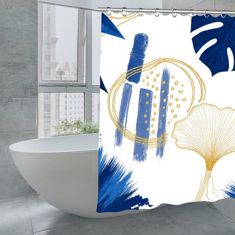 Rideaux de douche plantes bleues et dorées, 71 x 71, Bleu / blanc