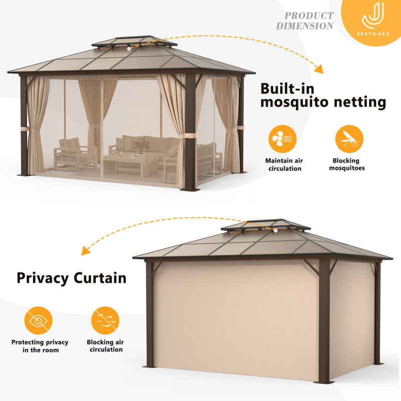 16 pi L 12 pi. D Pavillon de jardin avec auvent double, pavillon permanent avec filet et rideaux pour la pelouse, le jardin, le patio