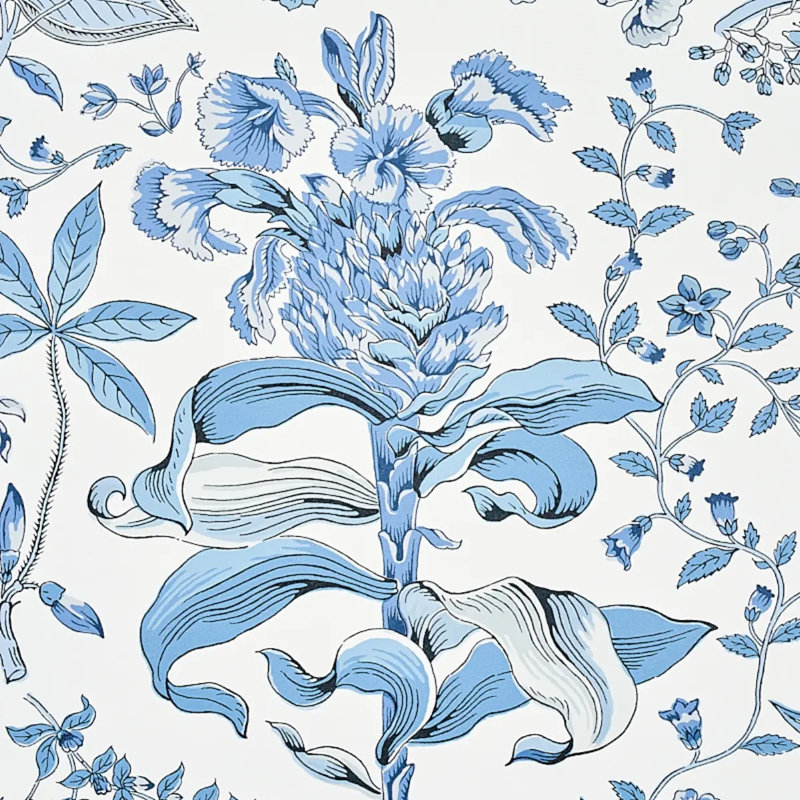Papier peint botanique grenade, Bleu