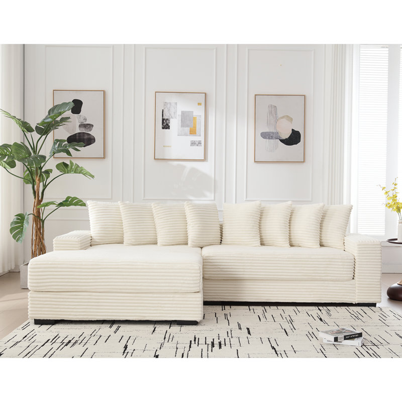 Canapés surdimensionnés en deux pièces, canapé en L, velours côtelé, méridienne gauche, avec accoudoirs, huit coussins décoratifs, canapé d'angle, facile à assembler, gris