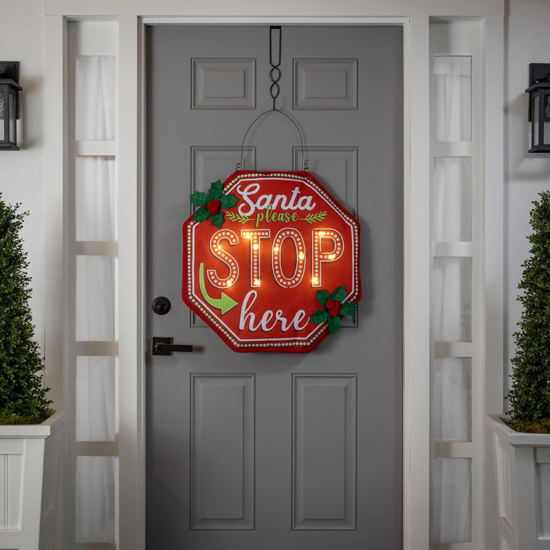 Santa, Please Stop Here Lighted Estate Door Décor