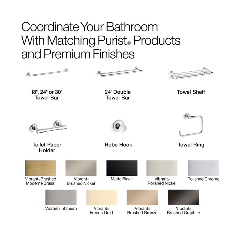 Purist® Double 24" Wall Mounted Towel Bar, Vibrant Polished Nickel