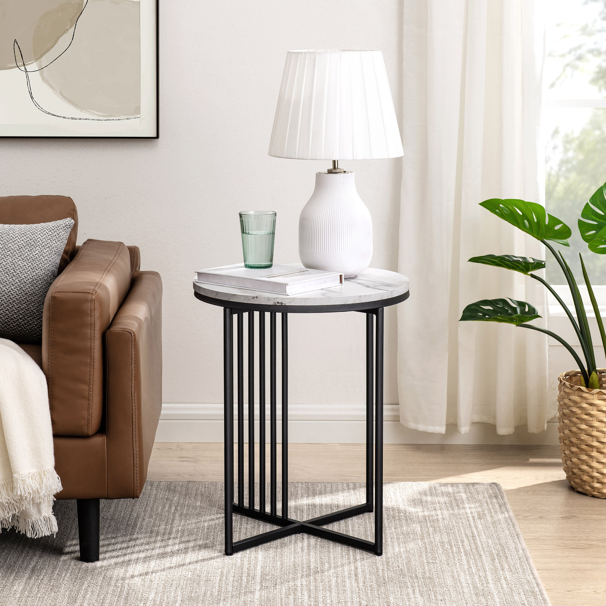 Latitude Run® Modern Metal-Slat Round End Table | Wayfair