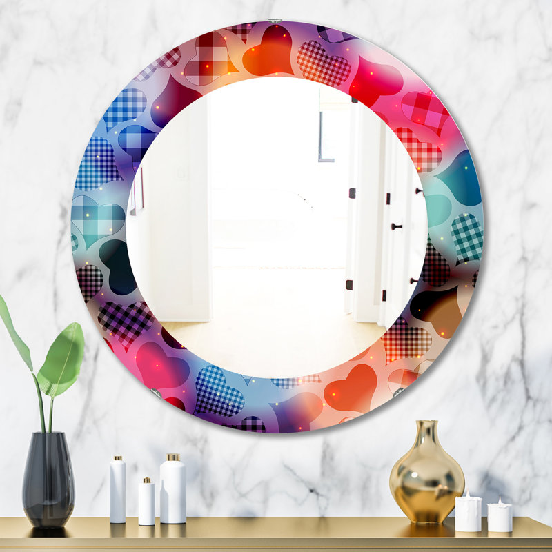 Floating Hearts With Squared Pattern Mirror, 31.5" H x 31.5" W
