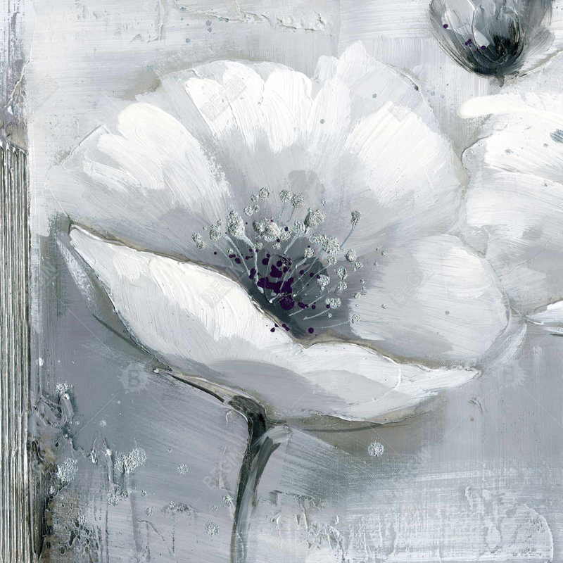 Fleurs en niveaux de gris - Toile botanique blanche pour la décoration intérieure