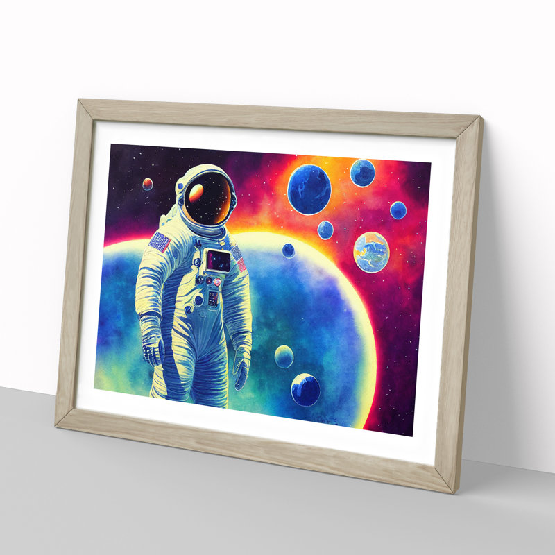 Colourful Astronaut Vol.4 - Framed Print, 34cm H x 46cm W x 2cm D, Oak