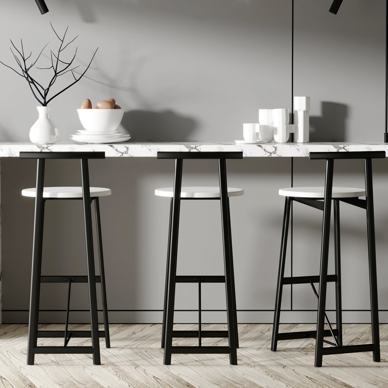 Ensemble de 3 comptoirs en métal noir et blanc avec 3 comptoirs de 27 po de hauteur, Blanc
