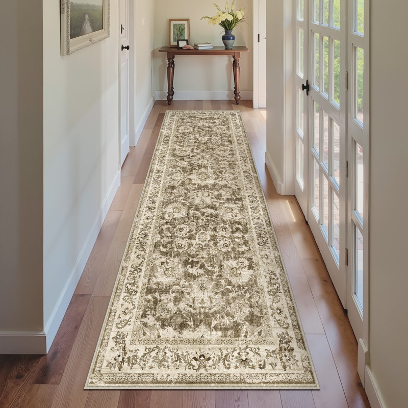 Stella Machine Washable Oriental Brown Area Rug With Non-Slip Backing, Runner 2' x 8'