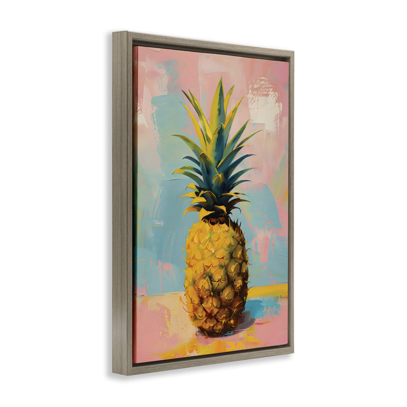 Cadre flottant Pineapple Dream over Pink Blue, design par LSR Design Studio, H 31 po x l 21 po