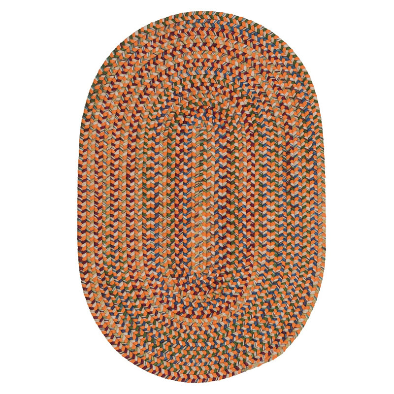 Tapis orange / beige / bleu tressé Dolton, Ovale 14 pi x 18 pi