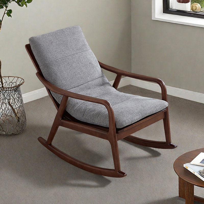 Chaise berçante en bois massif avec coussin amovible