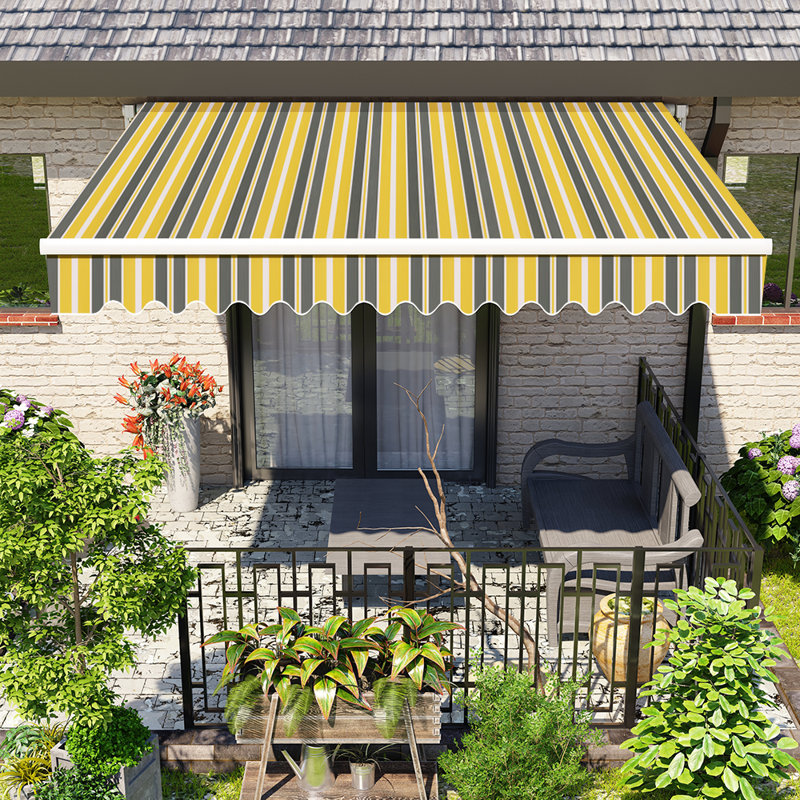 Dakota Fields 400cm W x 300cm D Fabric Cover Retractable Patio Awning, Yellow-Stripe