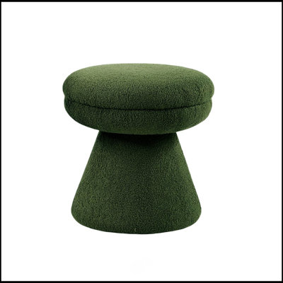 Contemporary Style 1Pc Round Top Accent Stool Teddy Fabric Pedestal Base Mushroom Shape Design Beige Finish Primary Living Room