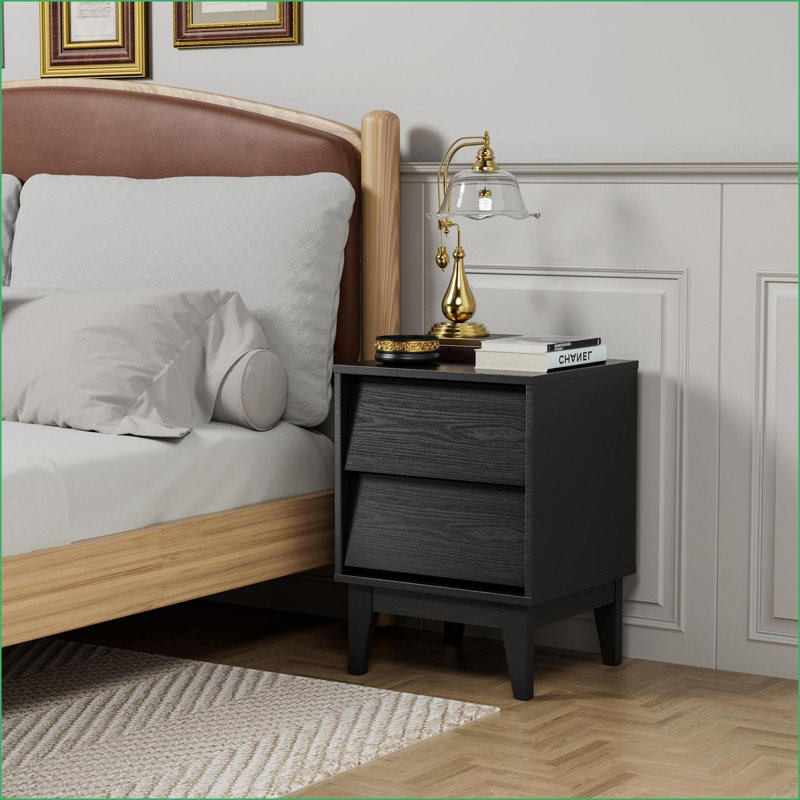 2-Pack Mid-Century MDF Nightstands with Vintage Bevel Design