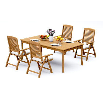 Ensemble de salle à manger 7 pièces en bois de teck de qualité A: table rectangulaire de 83 po et 6 chaises pliantes inclinables Marley # 11MR1806